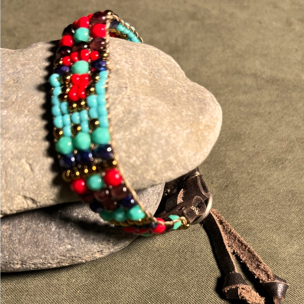 Beaded in pattern adjustable cuff bracelet